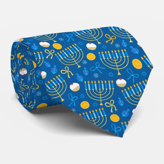 Cravate Tie de cou de la menorah de Hanukkah (Roulé)