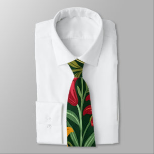 Cravate Tie de cou floral bohème abstrait avec lys et papi