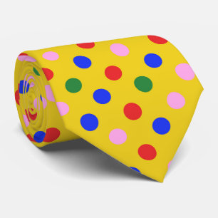 Cravate Tie de fête de clown_jaune avec des pois colorés S