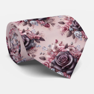 Cravate Tie de mariage de luxe Roses roses violettes et