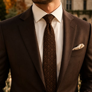 Cravate Tie de mariage en damas brun chocolat Marié vint