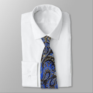 Cravate Tie de mariage Navy & Black Paisley Paon Couleurs