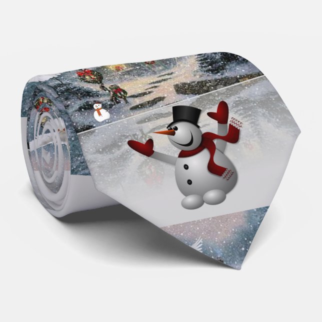Cravate Tie de Noël, Bonhomme de neige (Roulé)
