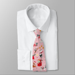 Cravate Tie de Noël rose chats Rétro