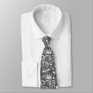 Cravate Tie de Pourim noir et blanc avec l'hébreu "Pourim