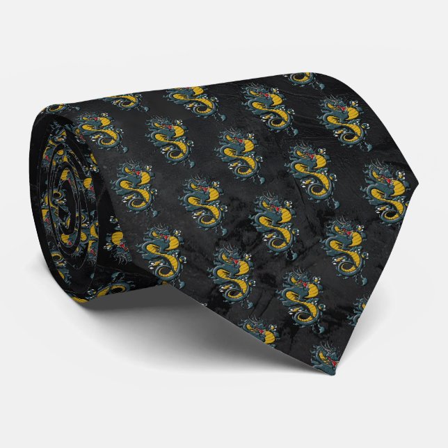 Cravate Tie Dragon Onyx de Minuit (Roulé)