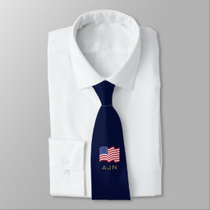 Cravate Tie Drapeau Américain Monogrammé