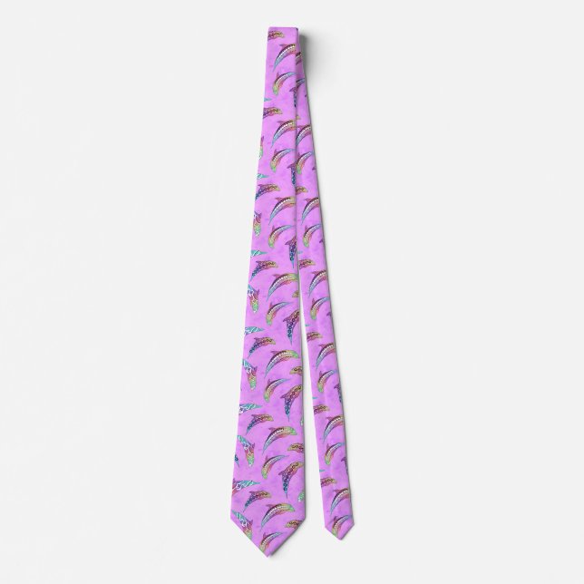 Cravate Tie Dye Animaux marins roses Dolphins Marlins (Devant)