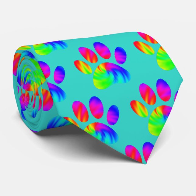 Cravate Tie Dye Chien Empreinte de patte Graphic Bleu Vert (Roulé)