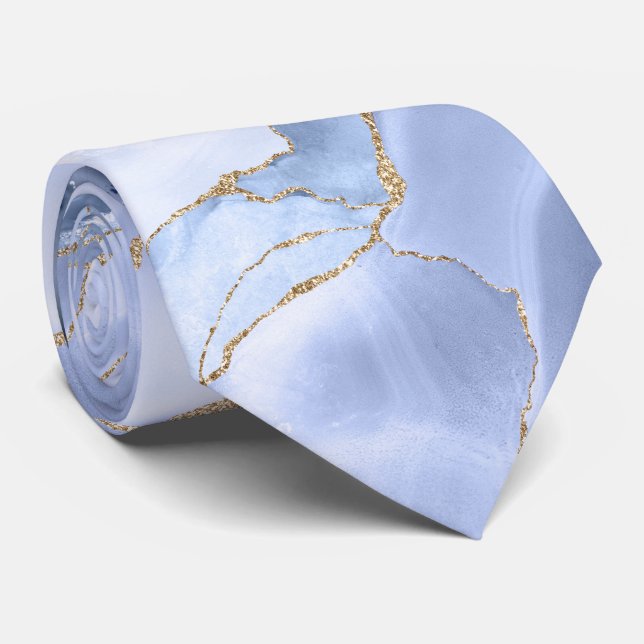 Cravate Tie en agate bleu barbeau (Roulé)