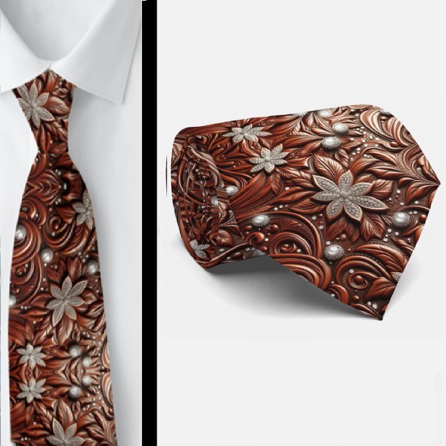 Cravate Tie en faux cuir brun occidental orné de diamants (Créateur téléchargé)