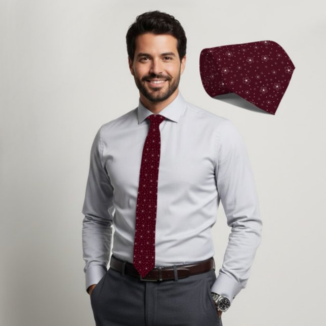 Cravate Tie en ivoire micro floral bordeaux foncé (Créateur téléchargé)