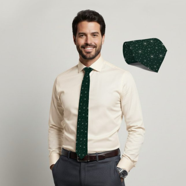 Cravate Tie en ivoire micro floral vert foncé (Créateur téléchargé)
