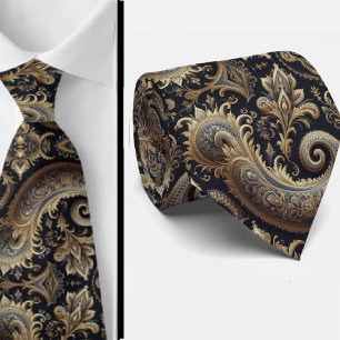Cravate Tie en jacquard paisley 3D bleu marine et or