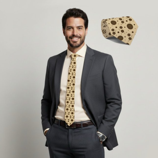 Cravate Tie en sable à micro-motif floral marron foncé (Créateur téléchargé)