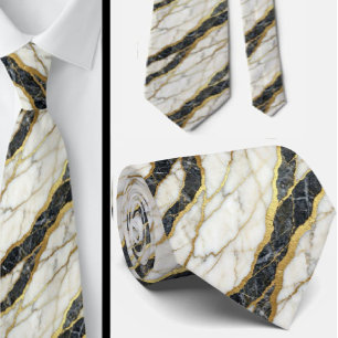 Cravate Tie Executive Marbre Luxe B&W + Or