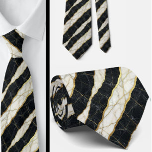 Cravate Tie Executive Marbre Luxe B&W + Or