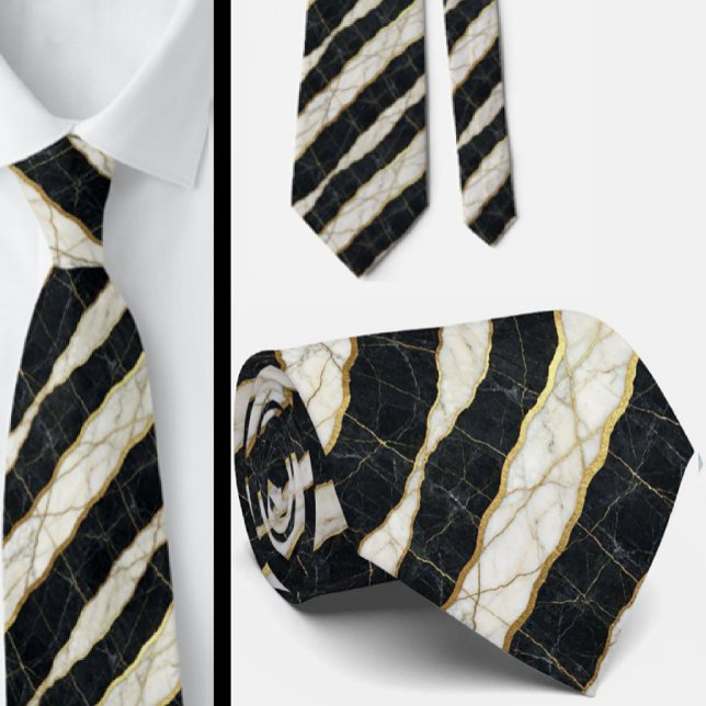 Cravate Tie Executive | Marbre Luxe B&W + Or (Créateur téléchargé)
