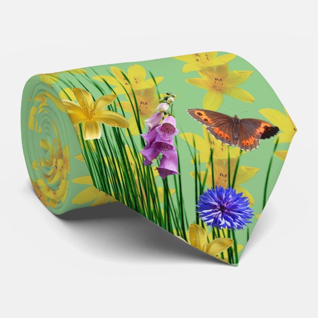 Cravate Tie floral à la sauge Dragonfly papillon (Roulé)