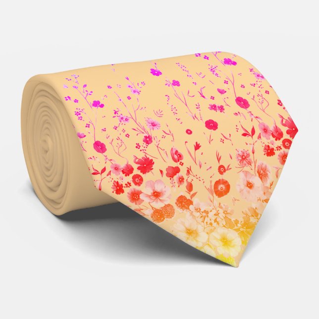 Cravate Tie floral crème pêche pour hommes (Roulé)