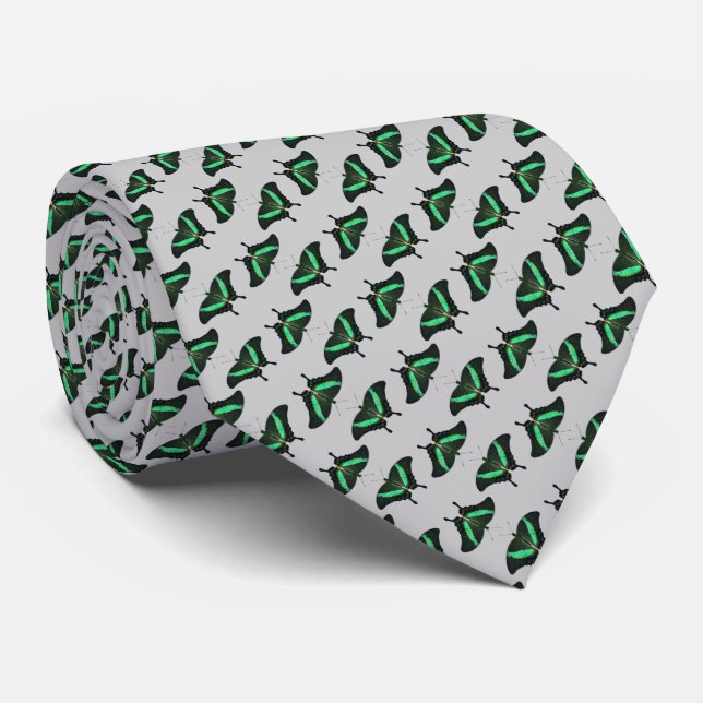 Cravate Tie frénésie Papillon Emeraude (L Gris) (Roulé)