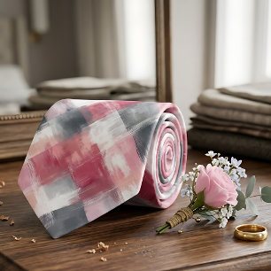 Cravate Tie homme gingham abstrait rose et gris