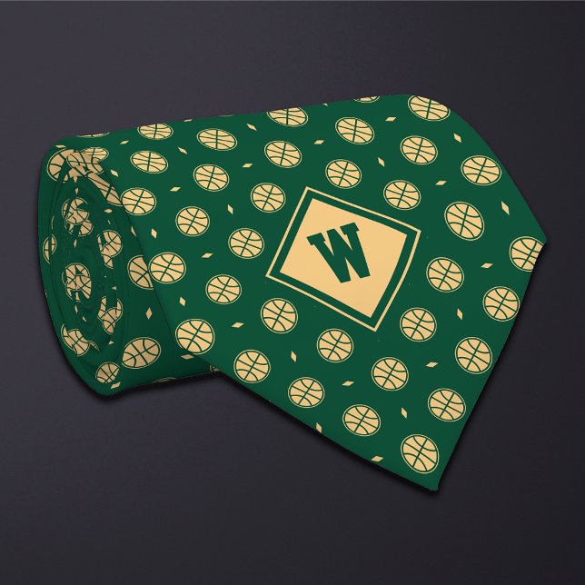 Cravate Tie icon basket-ball Green Gold (Créateur téléchargé)