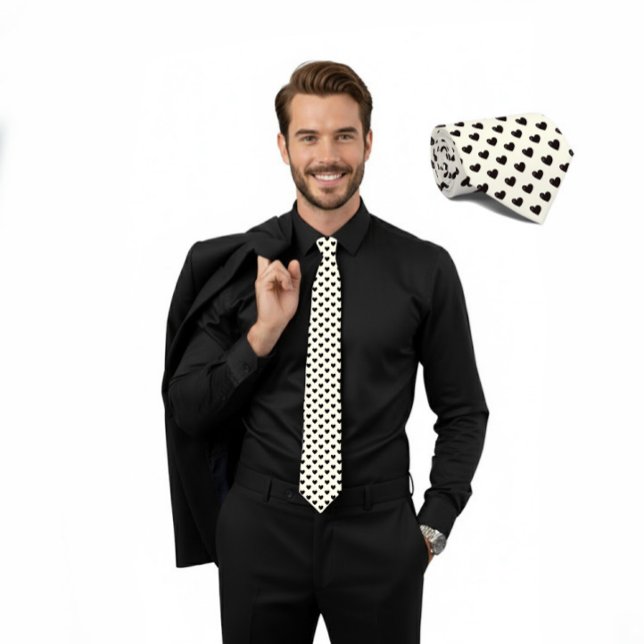 Cravate Tie ivoire avec motif de petits cœurs noirs (Créateur téléchargé)