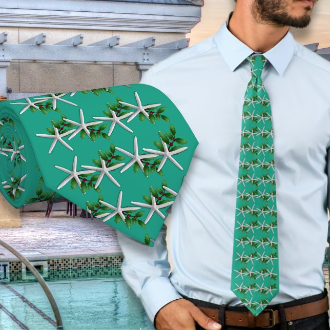 Cravate Tie motif étoile de mer turquoise de Noël (Créateur téléchargé)