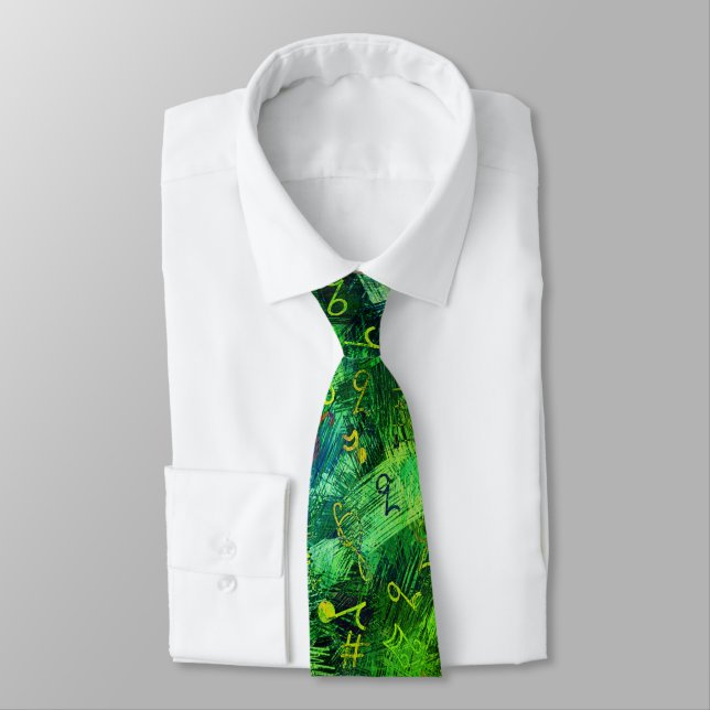 Cravate Tie musicale abstrait vert impression (Attaché)