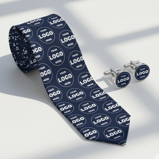 Cravate Tie Navy Bleu avec Logo Personnalisé - Marque Prof (Custom Logo Navy Blue Tie - Professional Branded Neck Tie)
