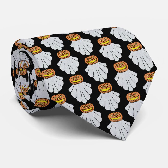 Cravate Tie (noir) - Citrouille Fantôme (Roulé)