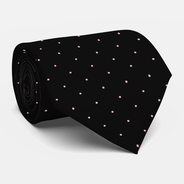 Cravate Tie noir classique à pois rose clair pour lui (Roulé)