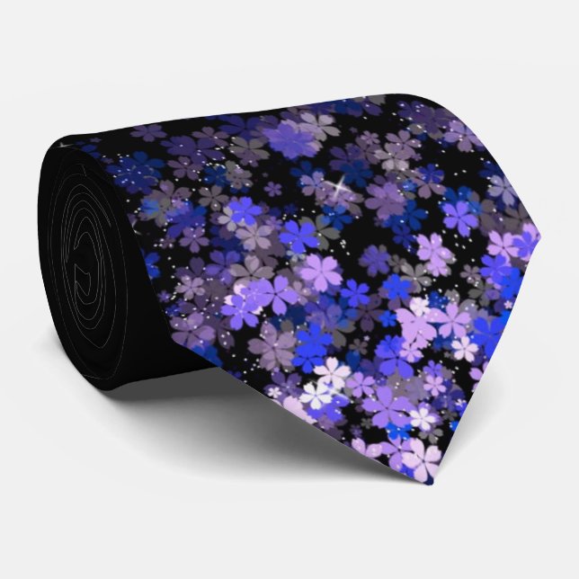 Cravate Tie noir pour hommes à grappes florales de lavande (Roulé)