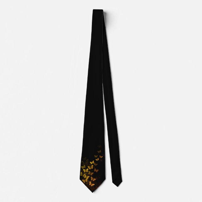 Cravate Tie noire pour hommes avec motif papillon doré sub (Devant)