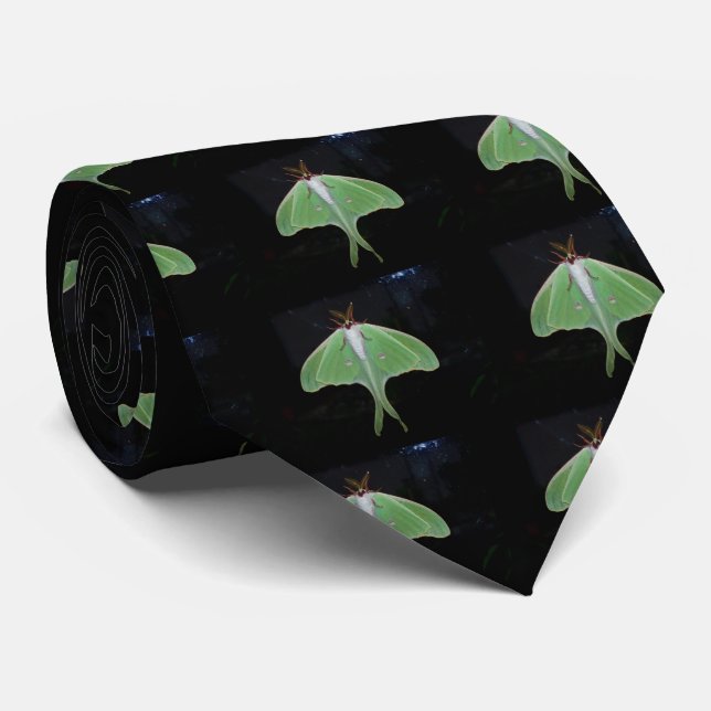 Cravate Tie papillon de lune noir et vert (Roulé)