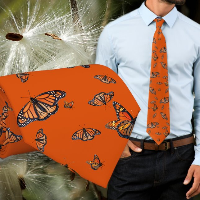 Cravate Tie Papillon Orange Motif Monarch (Créateur téléchargé)