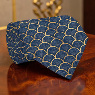 Cravate Tie personnalisé Art Déco bleu et or