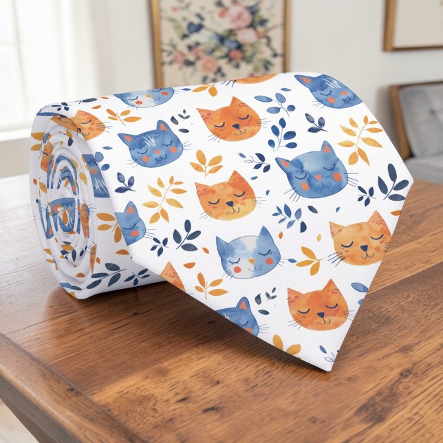 Cravate Tie personnalisé avec graphique de chat rétro (Créateur téléchargé)