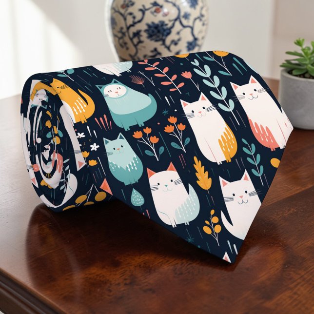 Cravate Tie personnalisé avec graphique de chat rétro (Créateur téléchargé)