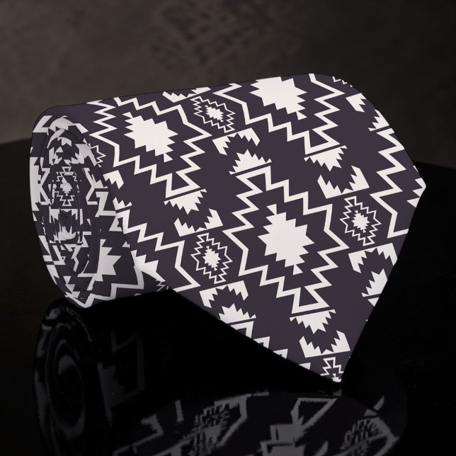 Cravate Tie personnalisé Aztec noir et blanc (Créateur téléchargé)