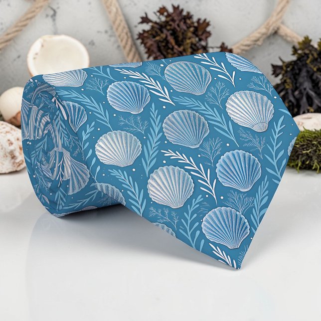 Cravate Tie personnalisé Coquillages Marins (Créateur téléchargé)
