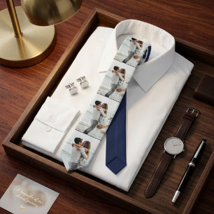 Cravate Tie personnalisé Famille Collage Photo Navy Abst