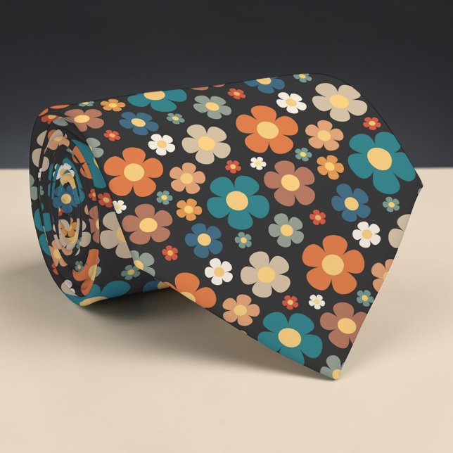 Cravate Tie personnalisé Fleur Rétro 70s Classique (Créateur téléchargé)
