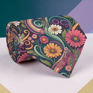 Cravate Tie personnalisé floral psychédélique des années 1