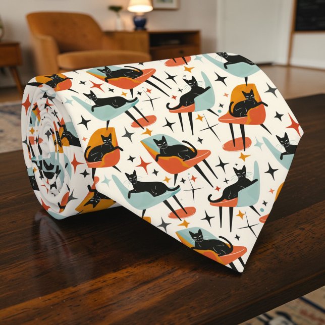 Cravate Tie personnalisé graphique rétro Chat 50s (Créateur téléchargé)