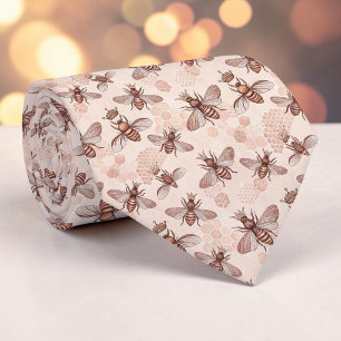 Cravate Tie personnalisé motif abeille rose