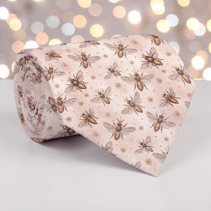 Cravate Tie personnalisé motif abeille rose