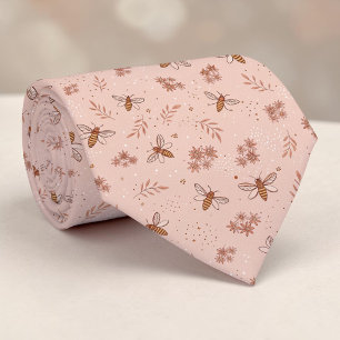 Cravate Tie personnalisé motif abeille rose