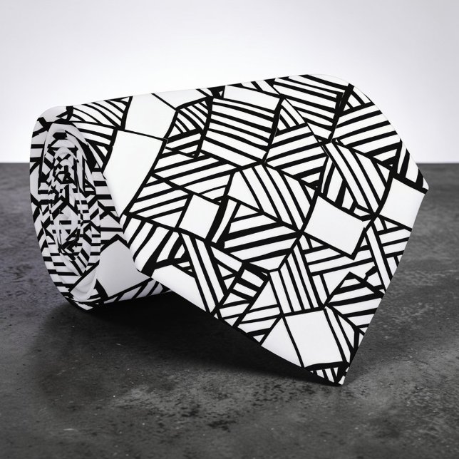 Cravate Tie personnalisé noir et blanc à motifs géométriqu (Créateur téléchargé)